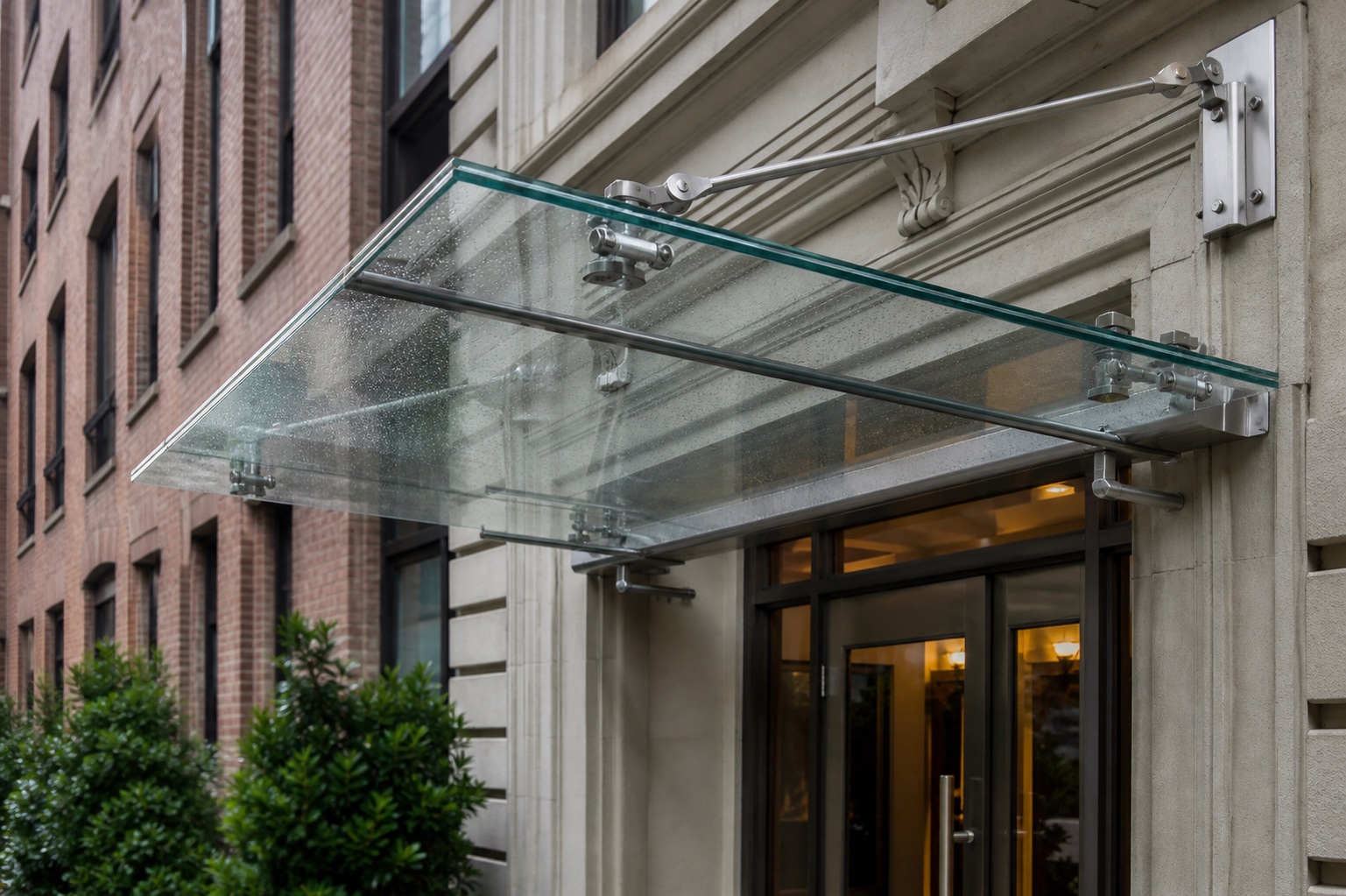 Glass and stainless steel entrance canopy