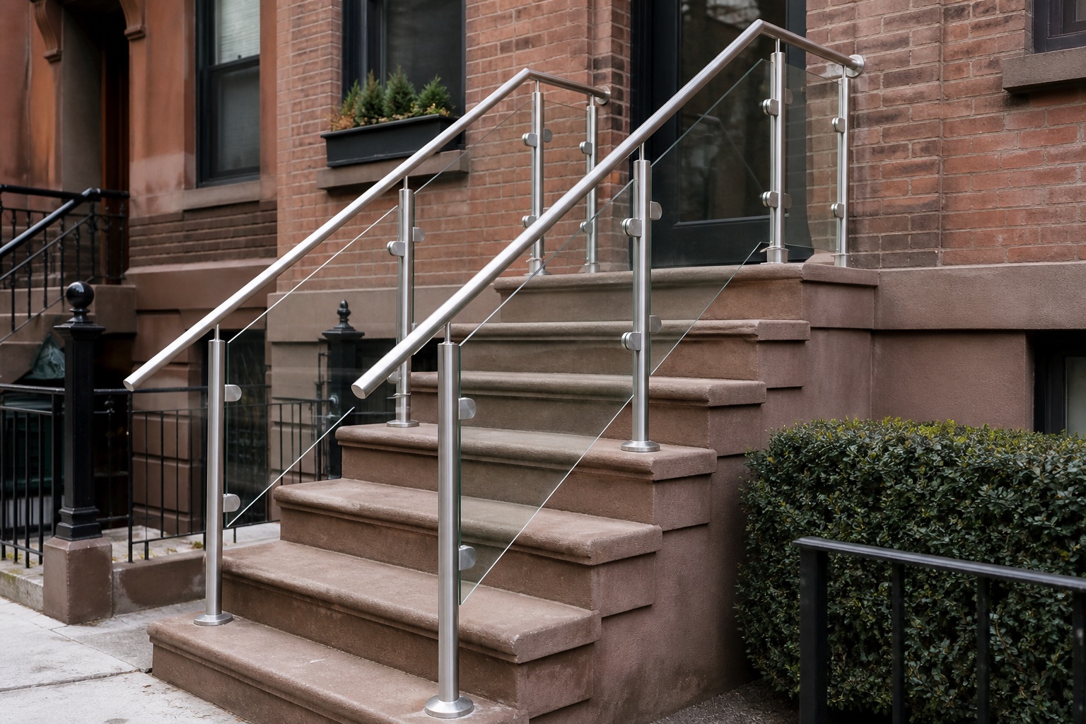 Stainless steel and glass railing installation